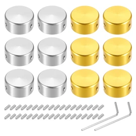 MECCANIXITY 12 Pcs Footswitch Toppers Guitar Pedal Button Caps Metal Footswitch Top Cover 3/8" for Guitar Effects Pedal Buttons, Silver, Gold