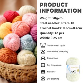 YushengTai Crochet Cotton Cream Balls 12 x 50 g 2.5 mm Thick Crochet Yarn Crochet Hats Scarves Socks Bags Dolls