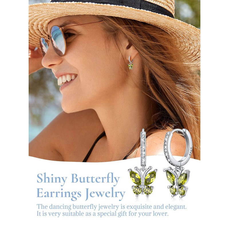 Silvercute Dangly Earrings Womens Peridot August Birthstone Butterfly Dangle Earrings