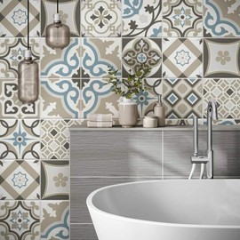 RE-COVERTILES - PS00211 PS00211 Tile Stickers Bathroom and Kitchen 24 Pieces 10 x 10 cm PVC Wall Decoration Waterproof Tiles Mosaic Style Azulejos Cement Tiles
