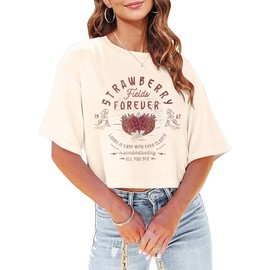Women's Summer Cropped T Shirts Funny Rock and Roll Country Music Graphic Print tees Short Sleeve Casual Crop Tops(MS-1,M)