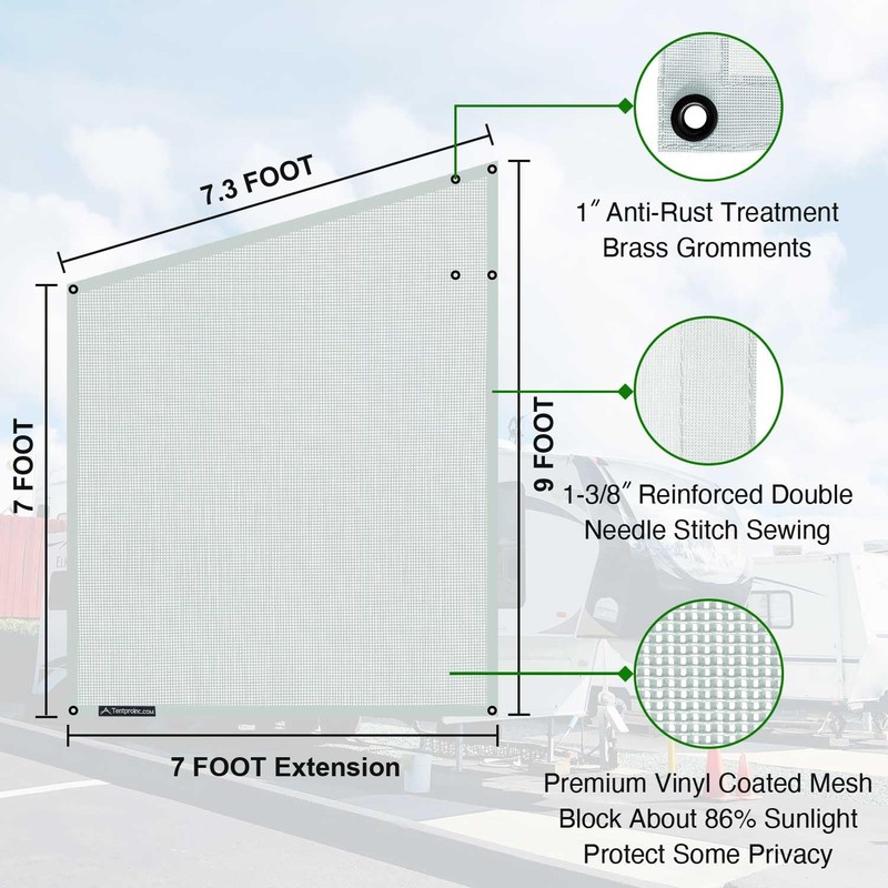 Tentproinc RV Awning Side Sun Shade 9'X7' (Gray) Mesh Screen