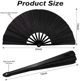 13" Glitter Large Rave Fans Clap Fans for Line Dancing Folding Clack Handheld Foldable Decorative Fans Hand Fan for Dance, EDM Music Festivals & Parties(Black)