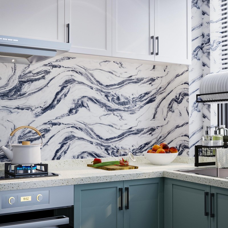 VaryFloral White Navy Blue Marble Contact Paper for Countertops Peel