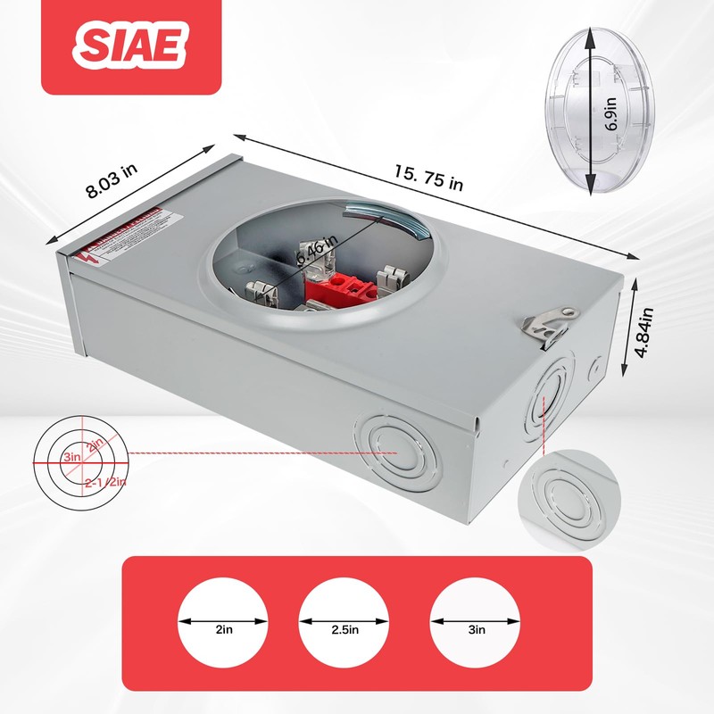 200 Amp Meter Socket, 1 Phase 4 Jaw, 600V 3
