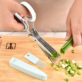 Set of 3 Herb Cutter Scissors 5 Blade Kitchen Scissors Shredder Scissors 5 Rows Kitchen Scissors Utility Scissors for Vegetable Cutting (Blue)