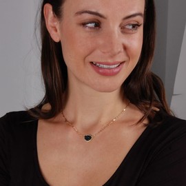 Black and Gold Necklace - Humble Chic Simulated Druzy Delicate Necklace for Women - Boho Dainty Chain-Link Simple Pendant - Bohemian Sparkly Created Geode Charm, Gold-Tone - Black Stone