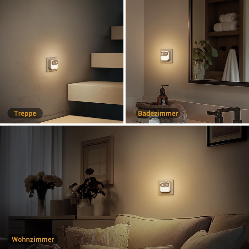 JandCase Night Light Socket Motion Sensor Pack of 2 LED