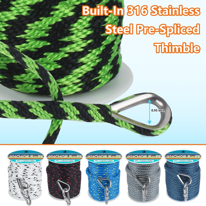 3/8 Inch 50 FT Anchor Rope, Boat Anchor Rope Solid