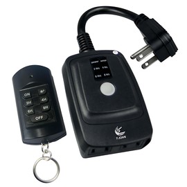 T-JOAN Outdoor Wireless Remote Control Outlet Power Strip Weatherproof,2 Electrical Outlets,Plug-in Timer for Lighting,Plug in Light Switch,7-Inch Extension Cord,120 Feet Range,15A,Black,UL Listed