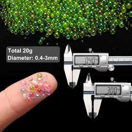 CoCud Iridescent Glass Tiny Bubble Beads, 0.4-3mm 20g No Hole Micro Mini Round Dark Green Water Droplets Beads - Applications: for Resin Filler, Nail Art, Dollhouse Bath Tub, 2-Pieces