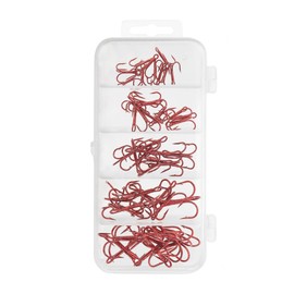 TopHomer 50PCS Treble Fishing Hooks Set, 5 Sizes Carbon Steel Fishing Hooks with Portable Plastic Box, Strong Sharp Fish Hook with Barbs for Freshwater/Seawater, Red