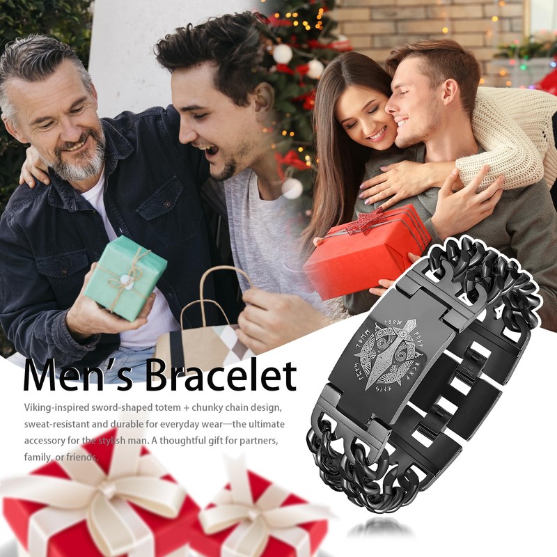 Hipunk Men Stainless Steel Viking Link Bracelet - Norse Mythology