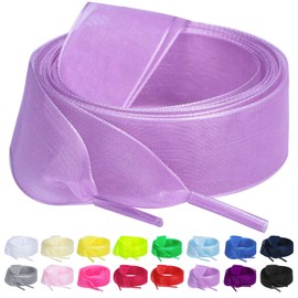 Booyckiy 2 Pair Flat Snow Yarn Shoe laces for Sneaker 2cm Wide Satin Ribbon ShoeLaces for Women Girls, Light Purple 47inch(120cm)