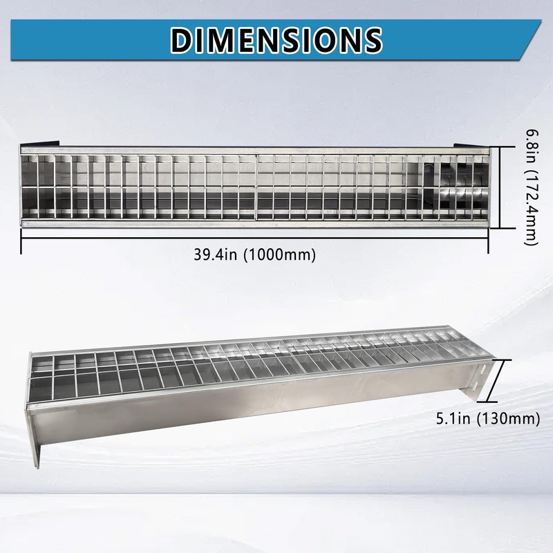 Stainless Steel Channel Drain 39.4"×6.8"×5.1" Durable Trench Drain System with