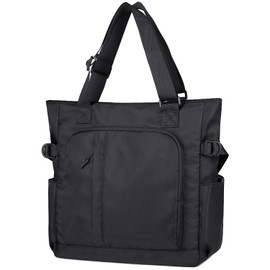 Tiny Chou Tote Bag, Waterproof Nylon Shoulder Bags Laptop Work Bag Multi Pockets Teacher Purses and Handbags for Women Men, Black