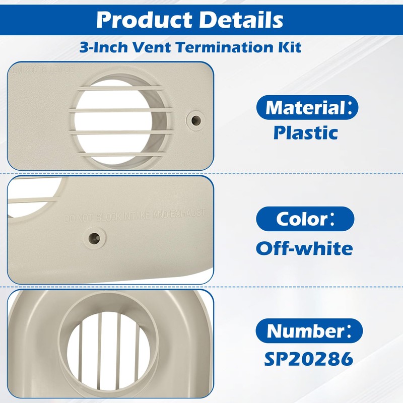 3-Inch Vent Termination Kit, Compatible with Rheem Condensing Indoor Gas