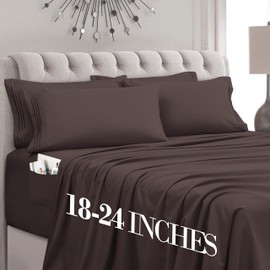 Mocassi Luxury 6-Piece Sheet Set, Ultra Soft 1800 Premium Hotel Quality Microfiber Sheet Set, Fits Mattresses Up to 18 to 24 Inches Extra Deep Pocket - Breathable and Secure Fit, King, Brown