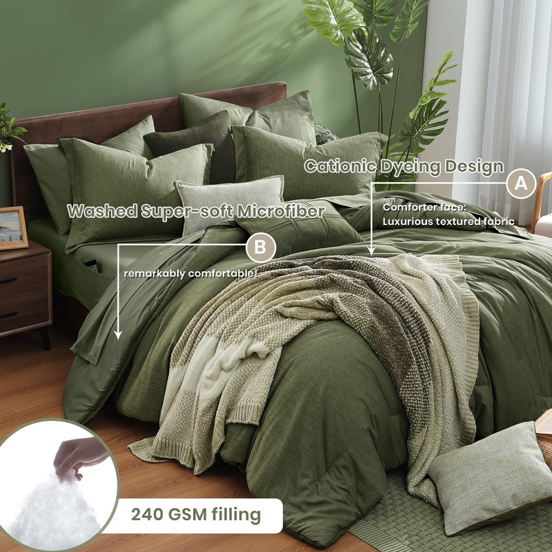 Monbix Monbix Queen Comforter Set - 7 Pieces Cationic Dyeing