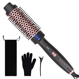 Tresses Touch Thermal Brush 1.5", Thermal Round Curling Brush with 2 Settings, Long Lasting Universal Voltage Heated Curling Iron for All Hair, Tourmaline Ceramic, Negative Ion Technology, Rose Gold