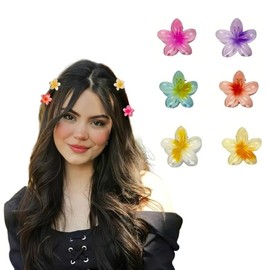Flower Hair Claw Clips, 6PCS 1.57-Inch Cute Mini Claw Clips for Women/Girls' Thick/Thin Hair, Hawaiian Hair Decorations, Birthday Gifts