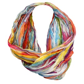 J26 Colour Gradient Stripes Silk Summer Loop Gradient Stripes Rainbow Silk Plain Round Scarf Stole Scarf Light, White