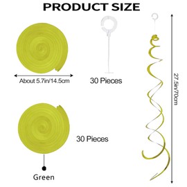 30 Pieces Hanging Swirl Party Decorations Ceiling Spiral Plastic Streamer for Birthday Graduation Wedding Celebration Baby Shower Party（Yellowish Green）