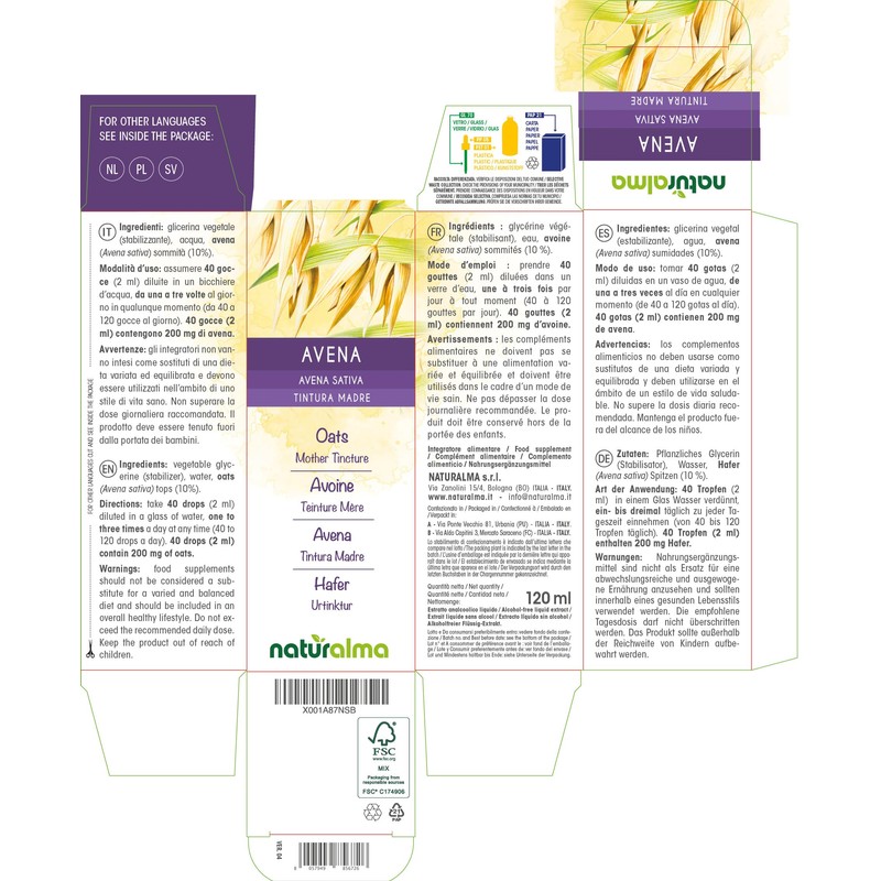 Oats (Avena sativa) Tips Alcohol-Free Mother Tincture Naturalma Liquid Extract