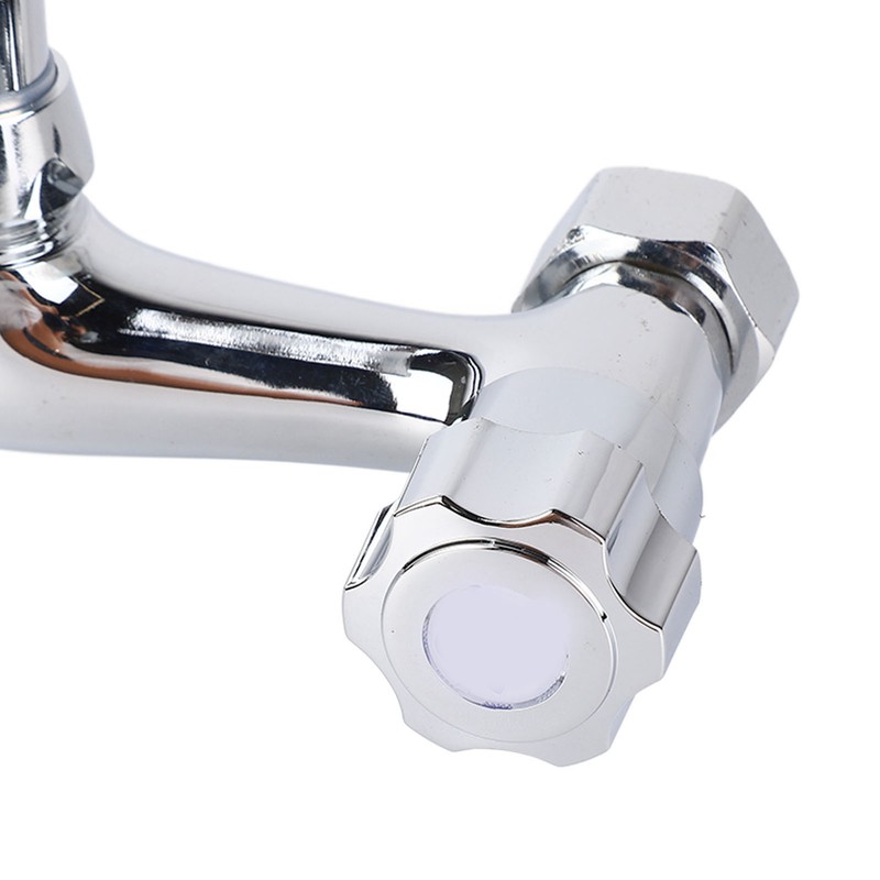 Wall Mount Kitchen Stainless Steel Smooth Surface 2 Handles Faucet