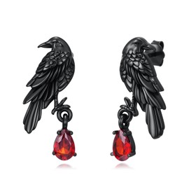 Gothic Raven Earrings Sterling Silver Black Crow Studs Earrings Hypoallergenic Halloween Dangle Earrings Jewelry Gift for Women Daughter