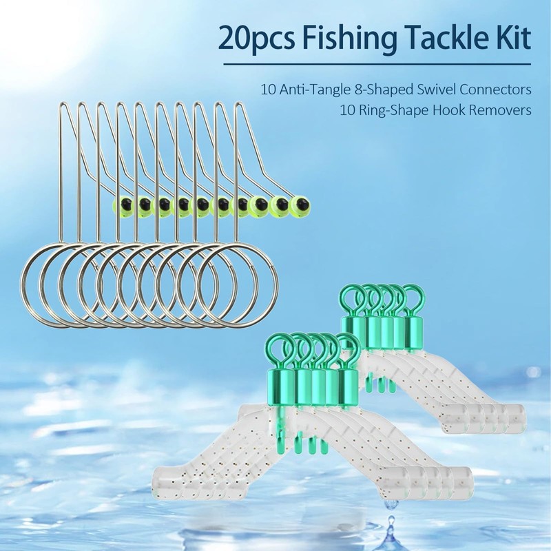 Almpal 20pcs Fishing Gear Kit - 10 Anti-Tangle Fork-Shaped Swivel