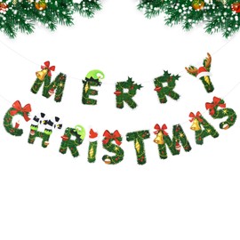 Merry Christmas Bunting Banner, Christmas Letter Garland Banner Xmas Signs Hanging Banner Decoration for Xmas Party Decoration Home Indoor Wall Fireplace Outdoor Party Supplies Y7LSSDLQ-by