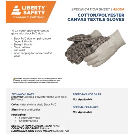 Liberty Glove & Safety 12  PAIR COTTON BLEND 10 OZ CANVAS PROTECTIVE SAFETY WORK GLOVES W/ DOTTED PALMS