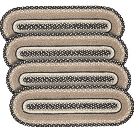 VHC Brands Sawyer Mill Stair Tread Non-Slip Braided Jute Oval Charcoal Creme Set of 4 8.5x27