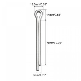 sourcing map 304 Stainless Steel Cotter Pins, 8mm x 70mm Hairpin Clip Fastener Fitting for Automotive, Mechanics, Silver Tone, 8Pcs
