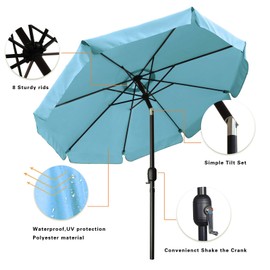MASTERCANOPY Valance Patio Umbrella OutdoorMarket Table Umbrella with Ruffles, 8 Sturdy Ribs (10ft, Turquoise)