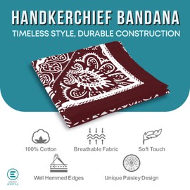 Endea Group All-Gender Bandana Multi-Purpose Headband, Handkerchief, Head Wrap, Scarf, Protective Coverage - 22x22 Inch (Maroon, 1-Pack)