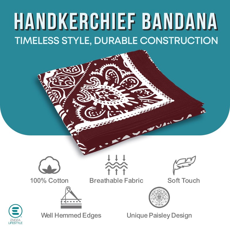 Endea Group All-Gender Bandana Multi-Purpose Headband, Handkerchief, Head Wrap, Scarf,