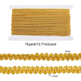 FINGERINSPIRE 15 Yards Metallic Braid Lace Trim, Flower Pattern Gold Centipede Lace Ribbon Decorated Gimp Trim for Wedding Bridal, Costume or Jewelry, Crafts and Sewing 1/4"(8mm) x1.3mm