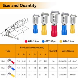 smseaces 80Pcs Insulated Piggy Back Spade Connectors 22-10AWG 6.3mm(1/4") Piggyback Wire Connectors for Automotive,Audio Systems,Household Appliances Double Spade Connector