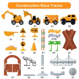FUNBUD Construction Race Track Toy for Kids - Birthday Gifts for Boys Ages 3 4 5 6 7, Engineering Playset with 220+ PCS Flexible Tracks and 5 Construction Cars