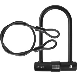 Retrospec Lookout Bike Lock with 14mm Hardened Steel U-Lock & 4ft Security Cable - Anti-Theft Protection for Mountain Bikes & eBikes