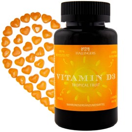 Hallingers Vitamin D3 - Vitaminherzen Tropical Fruit 60 vegane Gummies 1000 IE Vitamin D3 hochdosiert, 25 mcg pro Herz (Dose) - Ostergeschenke Osterkörbchen Ostereier & als Osterdeko | Geburtstag Glüc