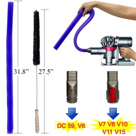 Vacuum Accessories & Attachment Compatible with Dyson V7 V8 V10 V11 V15 V6 DC58 DC59 - Dryer Vent Cleaner Kit & Refrigerator Condenser Coil Brush- Flexible Crevice Tool for Small Crevice