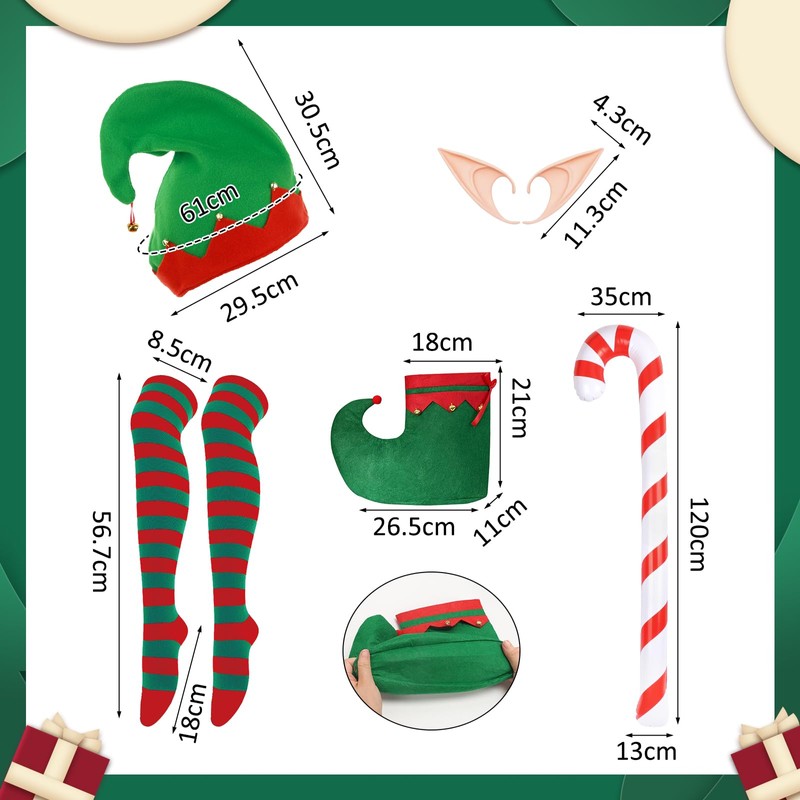 Landifor 5 pcs Christmas Elf Costume Accessories Santa Helper Costume