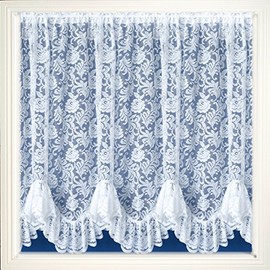 Maple Textiles Austrian Flounce Victorian Flower Lace Thick Net Curtain Sold By The Metre (White, 54" (137cm) Drop)