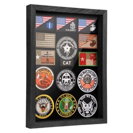 Patch Display Case Wall Mount — Black Wooden Patch Display Board for Velcro Patch , Military Patch Display & Police Patch Display, 1.16 x 12 x 1.7 in
