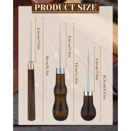 3 Pack Awl Tool, Leather Sewing Awl with 3 Types Gourd Shape Wooden Handle for Leather Punch Craft, Professional Awl for Sewing Punching Crafting, Repair Leather Awl Tool