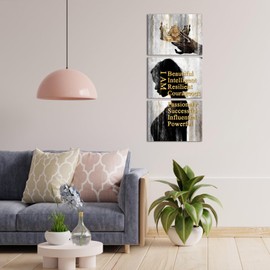 Apicoture Gold And Gray African American Wall Art Crown Paintings Wall Decor For Black Girl Room Motivational Framed Wall Art For Walls (12"x16"x3Panels)
