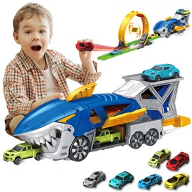 Frontoytall - Juego de pista de coche de juguete de tiburón con lazo y lanzador, juguetes de coche de carreras para niños y niñas de 3 a 9 años, vehículo portador de juguetes de tiburón para niños de